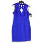 NWT Women Blue Cutout Front Sleeveless Round Neck Sheath Dress Size 14 image number 1
