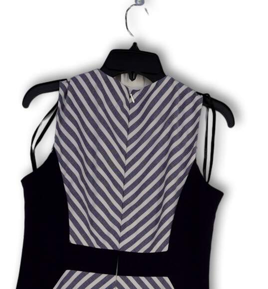 Womens Blue Gray Striped Sleeveless Round Neck Back Zip Sheath Dress Sz 10 image number 4