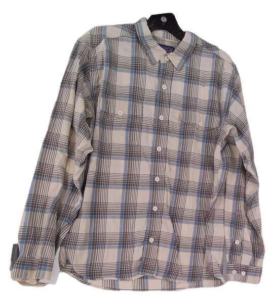 Mens Multicolor Plaid Collared Long Sleeve Button Up Shirt Size M image number 1