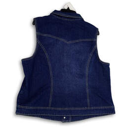 NWT Womens Blue Denim Sequin Pockets Collared Button Front Vest Size 1X alternative image