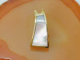 14K Gold Onyx & Mother of Pearl Shell Curved Loop Reversible Pendant 3.8g