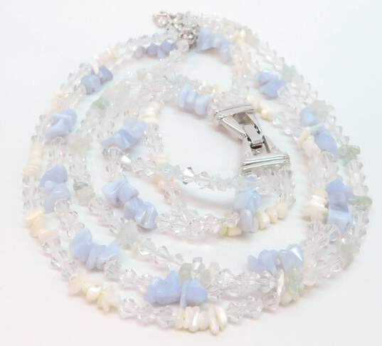 Swarovski Crystal Blue Lace Agate Aquamarine Mother Of Pearl & Crystal Multi Strand Necklace & Bracelet 94.2g image number 6
