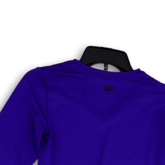 Womens Blue V-Neck Long Sleeve Pullover Activewear T-Shirt Size Large image number 4