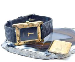 Gucci 4200 FL Gold Plated Swiss 6 Jewels Black Lizard Skin Strap Ladies Watch 13.6g