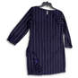 Womens Blue White Striped Long Sleeve Round Neck Knee Length Shift Dress SP image number 2