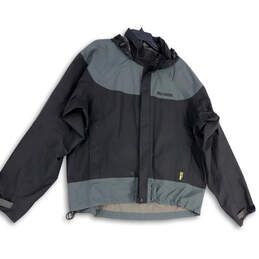 Womens Black Long Sleeve Hooded Pockets Full-Zip Rain Jacket Size XL