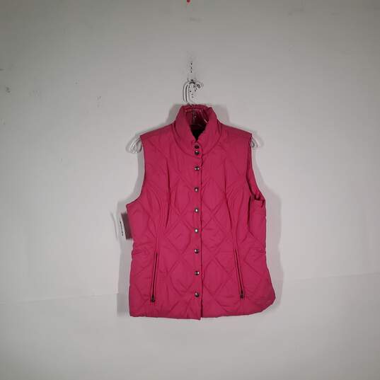 Womens Mock Neck Sleeveless Zipper Pockets Snap Front Quilted Vest Size Large image number 1