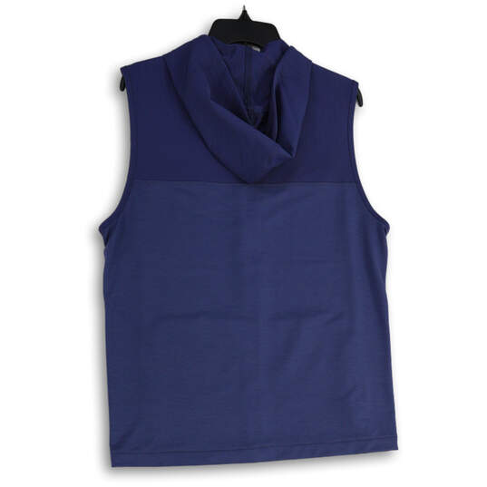 Mens Blue Sleeveless Drawstring Hooded Activewear Full-Zip Vest Size M image number 2