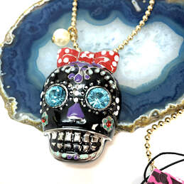 NWT Designer Betsey Johnson Gold-Tone Black Zombie Skull Pendant Necklace