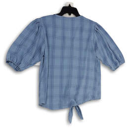NWT Womens Blue Plaid Short Sleeve Waist Knot Button Front Blouse Top Sz S alternative image