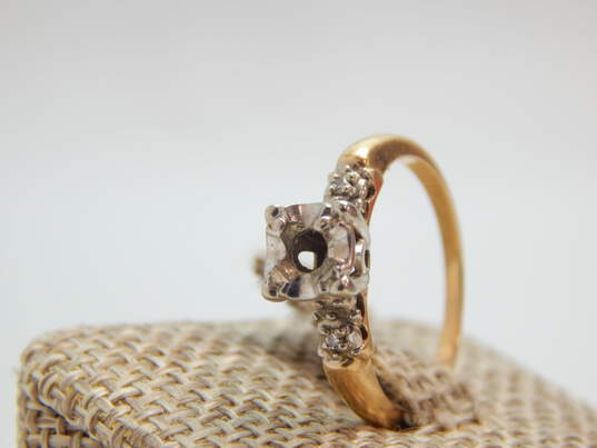 Art Deco 14K Yellow Gold Diamond Accent Ring Setting For Round Stone 2.6g image number 3