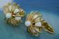 Vintage Coro White Beaded & Gold Tone Clip-On Earrings 4.5g image number 2