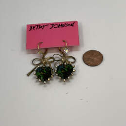 Designer Betsey Johnson Gold-Tone Camo Green Heart Stone Dangle Earrings alternative image
