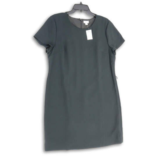 NWT Womens Black Round Neck Short Sleeve Back Zip Shift Dress Size 14 image number 1