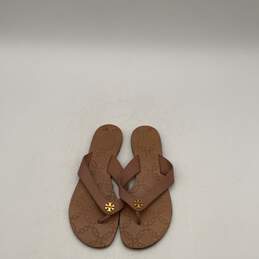 Womens Monroe Tan Leather Open Toe Slip-On Flat Thong Sandals Size 6 M