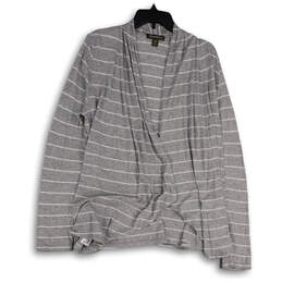 Womens Gray Striped Long Sleeve Open Front Cardigan Sweater Size Medium