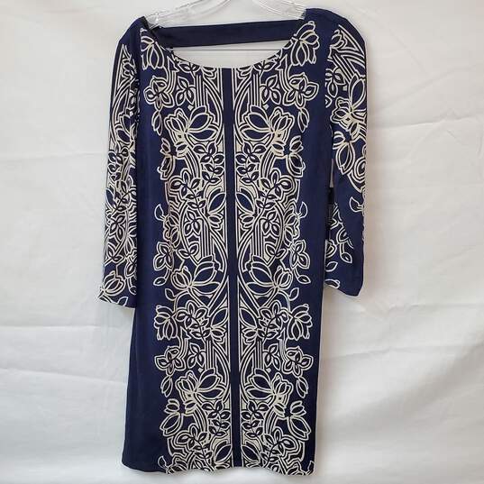 Laundry by Shelli Segal Navy and White V-Back Sleeve Dress Size Small image number 1