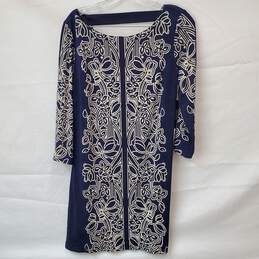 Laundry by Shelli Segal Navy and White V-Back Sleeve Dress Size Small
