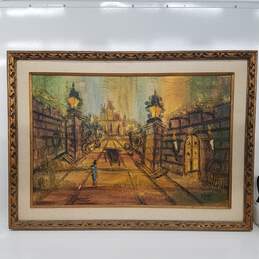 Van Hoople Textured Oil on Canvas Populated Cityscape Framed