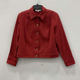 Womens Red Long Sleeve Collared Side Pocket Button Front Jacket Size Medium