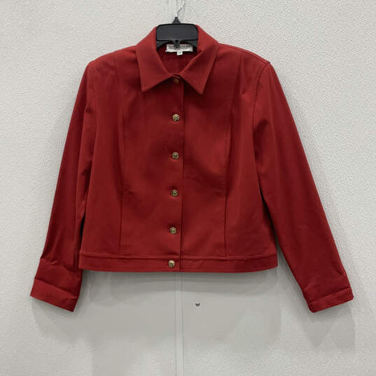 Womens Red Long Sleeve Collared Side Pocket Button Front Jacket Size Medium image number 1