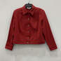 Womens Red Long Sleeve Collared Side Pocket Button Front Jacket Size Medium image number 1