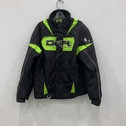 Mens Black Green Long Sleeve Mock Neck Full-Zip Racing Jacket Coat Size M