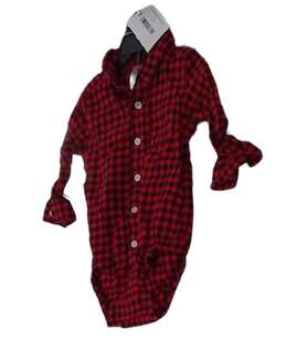 Baby Red Black Plaid Long Sleeve Button Front One Piece Suit Size 12M alternative image