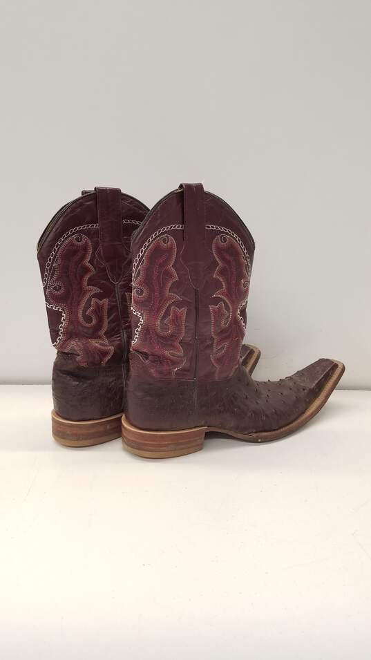 El Malcreado Burgundy Leather Ostrich Pointed Toe Western Boots Men's Size 10 E image number 4