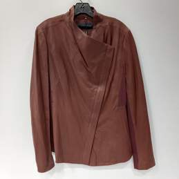 Elie Tahari Women's Burgundy Constance Lambskin Draped Collar  Jacket Size L NWT