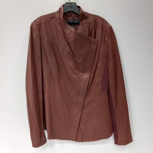 Elie Tahari Women's Burgundy Constance Lambskin Draped Collar  Jacket Size L NWT image number 1