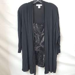 August Silk Women's  Black Sequin Shirt, with Rayon Attached Jacket Size 1X