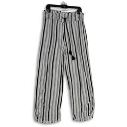 NWT Womens Black White Striped High Rise Wide Leg Pull-On Ankle Pants Size M