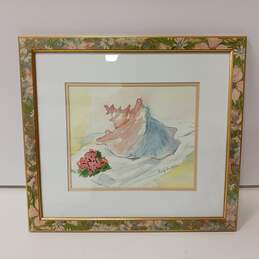 Seashell By Leigh Buettner Signed Watercolor Painting In Frame