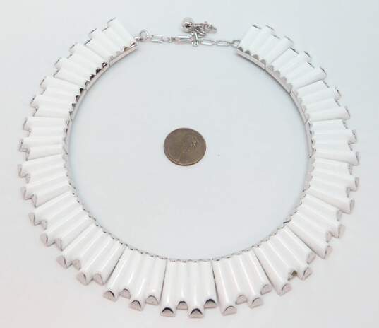 Vintage Crown Trifari Silvertone 1960s Egyptian Revival White Lucite Paneled Statement Collar Necklace 82.6g image number 7