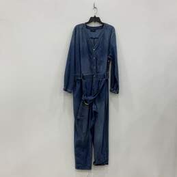 NWT Womens Blue V-Neck Long Sleeve Belted One-Piece Jumpsuit Size 18