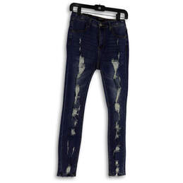 NWT Womens Blue Hi Rise Medium Wash Stretch Pockets Denim Skinny Jeans Sz 1