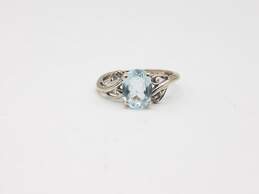 10K White Gold White Sapphire & Aquamarine Ring Sz 4.25