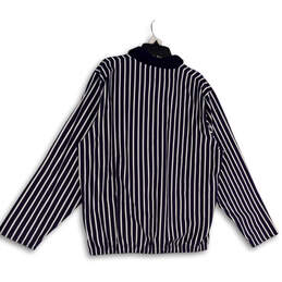 Mens Blue White Drill Striped Long Sleeve Collared Pullover Sweatshirt Sz L alternative image