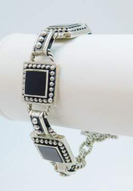 SU Thailand 925 Onyx Inlay Granulated Squares Linked Toggle Bracelet 34.7g alternative image