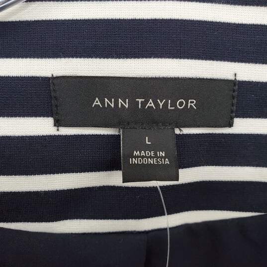 Ann Taylor Navy Blue & White Stripe Lined Full Zip Top WM Size L NWT image number 3