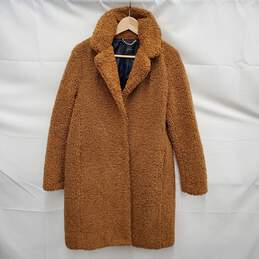VTG J. Crew WM's Brown Teddy Sherpa Fleece Snap Button Jacket Size SM