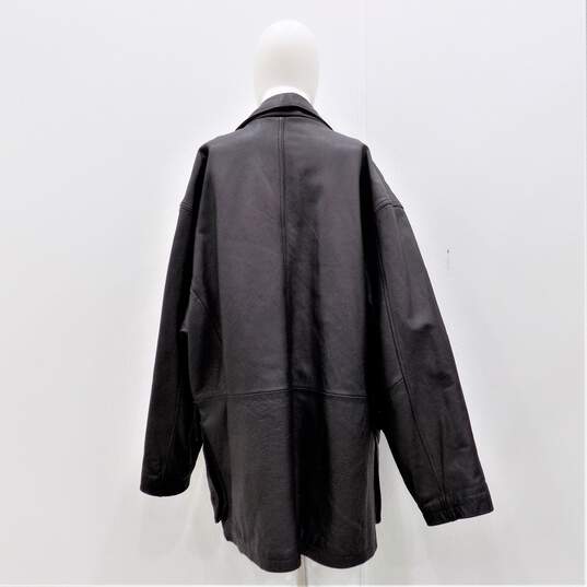 VTG Barneys New York Men's Black Leather Button Down Jacket Car Coat Size Large image number 4