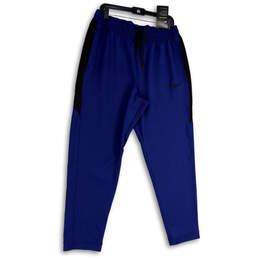 NWT Mens Blue Black Dri-Fit Drawstring Basketball Jogger Pants Size XL