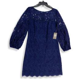 NWT Vince Camuto Womens Navy Floral Lace Round Neck 3/4 Sleeve Shift Dress Sz 10