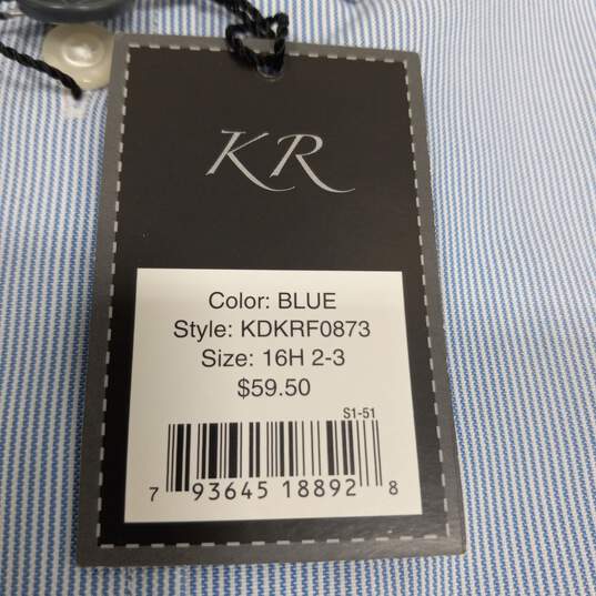 Men's Kenneth Roberts Blue/White Pinstripe Dress Shirt 32/33 16.5  - NWT image number 4
