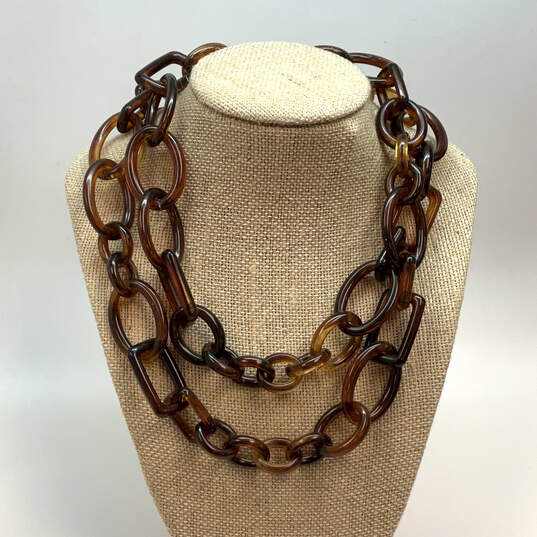 Designer J. Crew Gold-Tone Brown Tortoise Double Strand Link Chain Necklace image number 1
