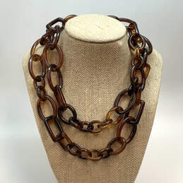Designer J. Crew Gold-Tone Brown Tortoise Double Strand Link Chain Necklace