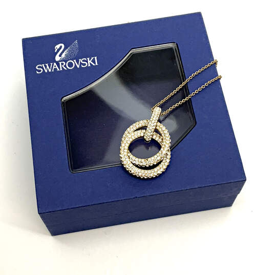 Swarovski Designer Silver-Tone Crystal Double Ring Pendant Necklace image number 4
