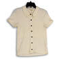 Womens White Ribbed Short Sleeve Spread Collar Button-Up Shirt Size Small image number 1